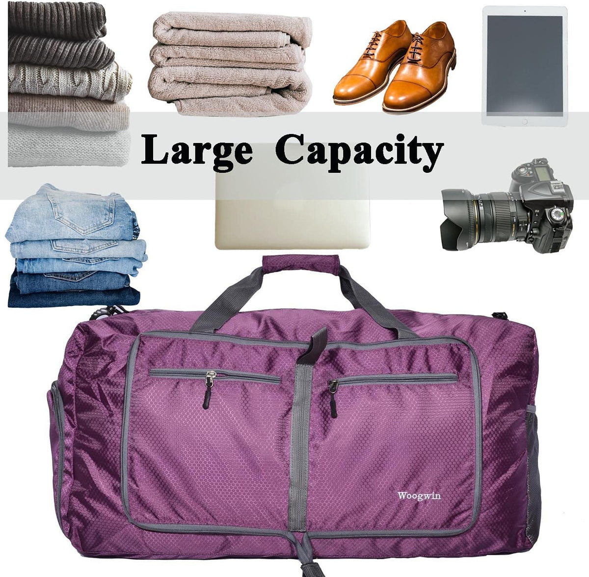 Woogwin Travel Duffel Bag Large Foldable Waterproof Overnight Bag for Beach Swim Bags Pool Sports Gym