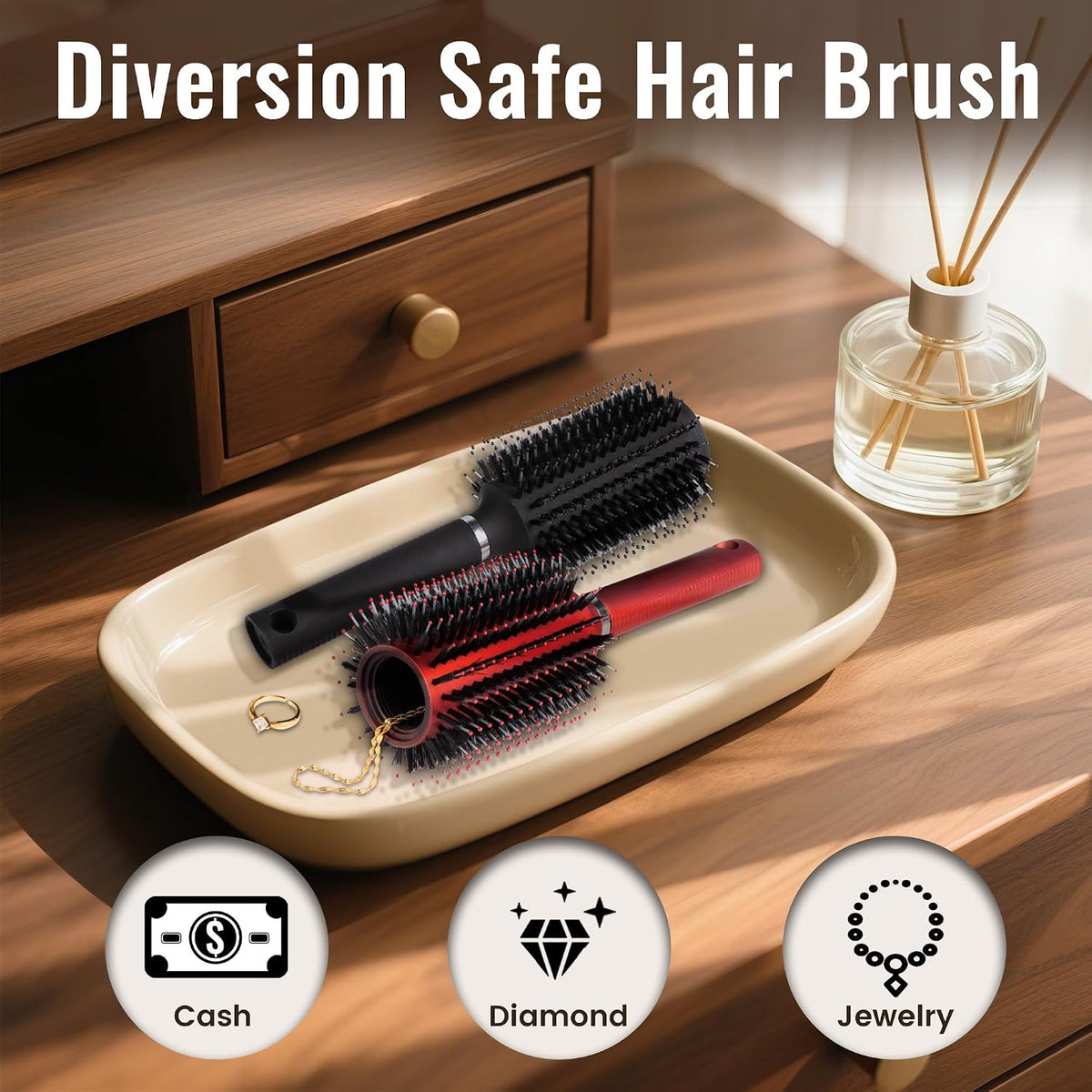 Diversion Safe Hair Brush Secret Safe Can, Hidden Storage for Money, Jewelry, Valuables, Secret Storage Box with Large Hidden Compartment for Travel or Home Use - Red