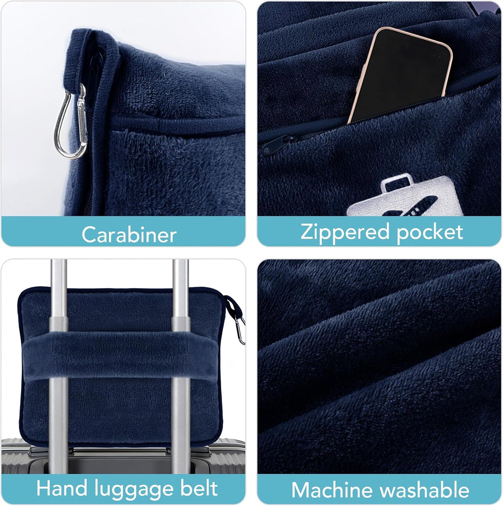 SINLAND Travel Pillow and Blanket 2-in-1 Set, Navy Blue, 60x50 Inch