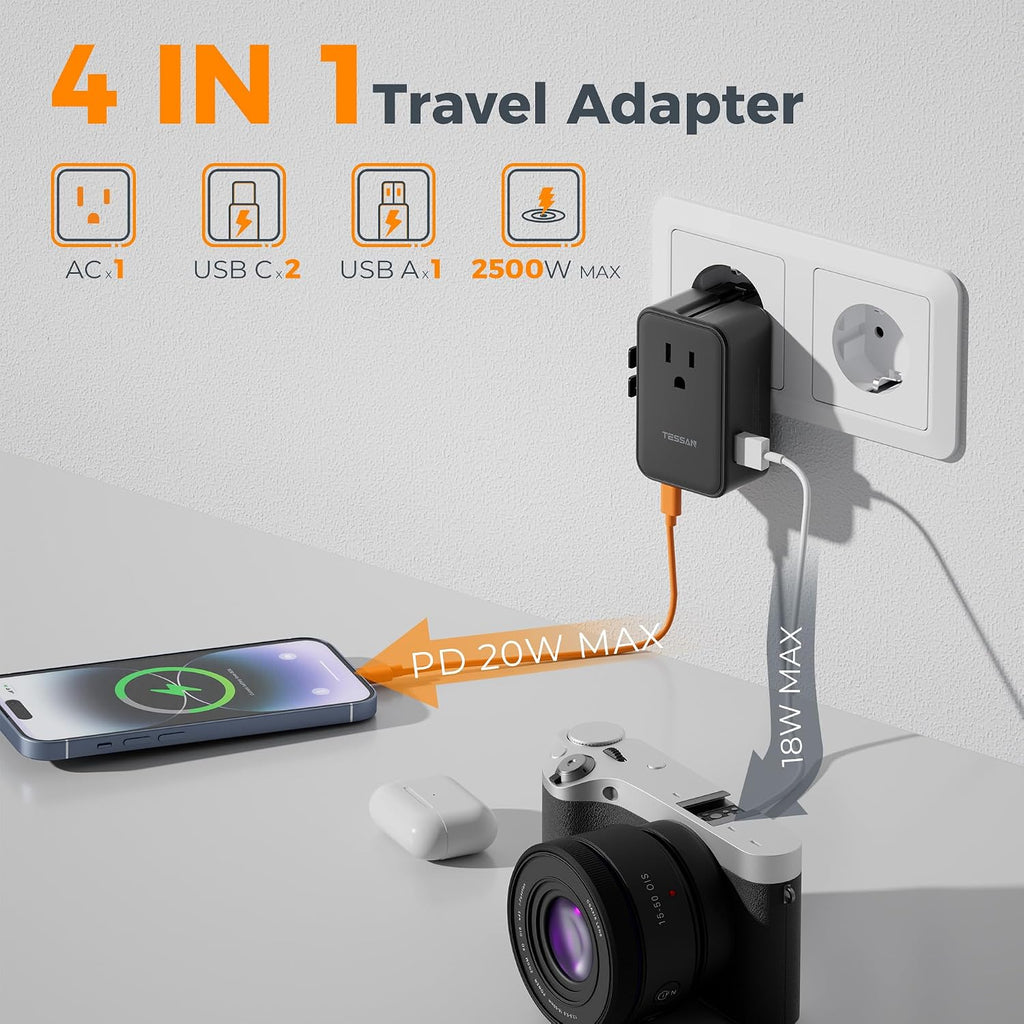 TESSAN 20W International Power Adapter, Black