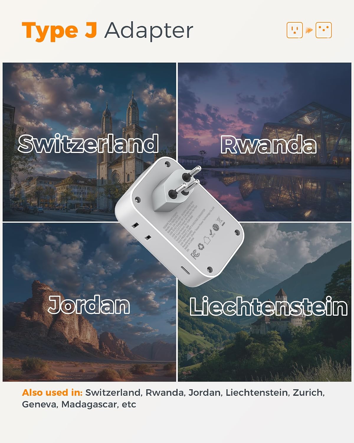 TESSAN Switzerland Travel Plug Adapter, PD 28W, 2 Packs