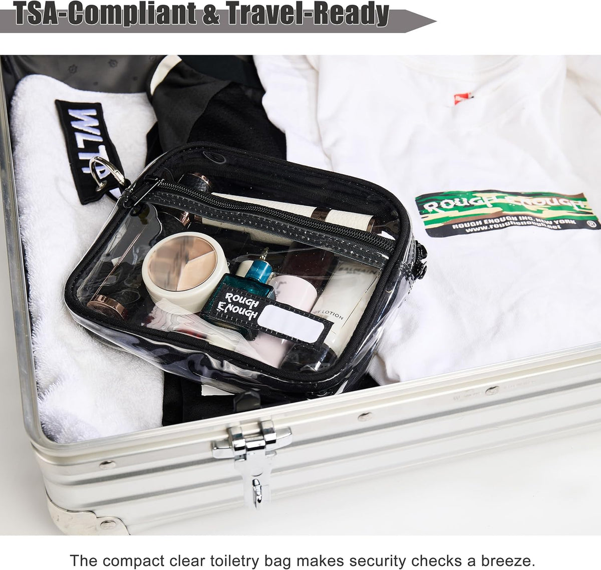 Rough Enough Clear Toiletry Bag Quart Size for Travel, Men Women