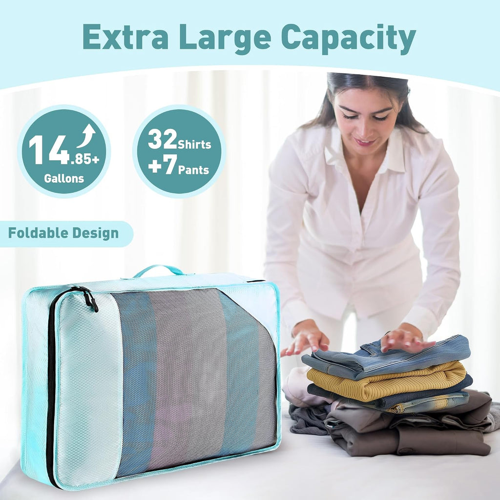 Toncoke 8-Piece Packing Cubes for Travel, 2026 Upgraded Durable Zippers & Reinforced Mesh, Complete Luggage Organizer Set with Shoe/Toiletry/Laundry Bags, 4 Sizes for Suitcase, Men Women, Lake Blue