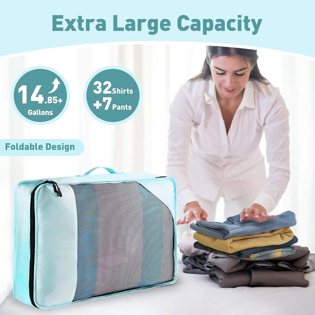 Toncoke 8-Piece Packing Cubes for Travel, 2026 Upgraded Durable Zippers & Reinforced Mesh, Complete Luggage Organizer Set with Shoe/Toiletry/Laundry Bags, 4 Sizes for Suitcase, Men Women, Lake Blue