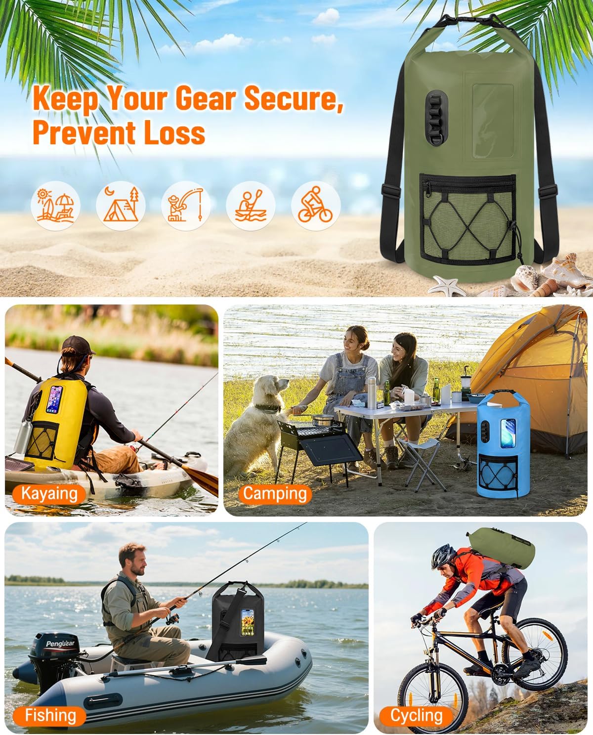 Waterproof Dry Bag Backpack with Waterproof Phone Case Storage Bag