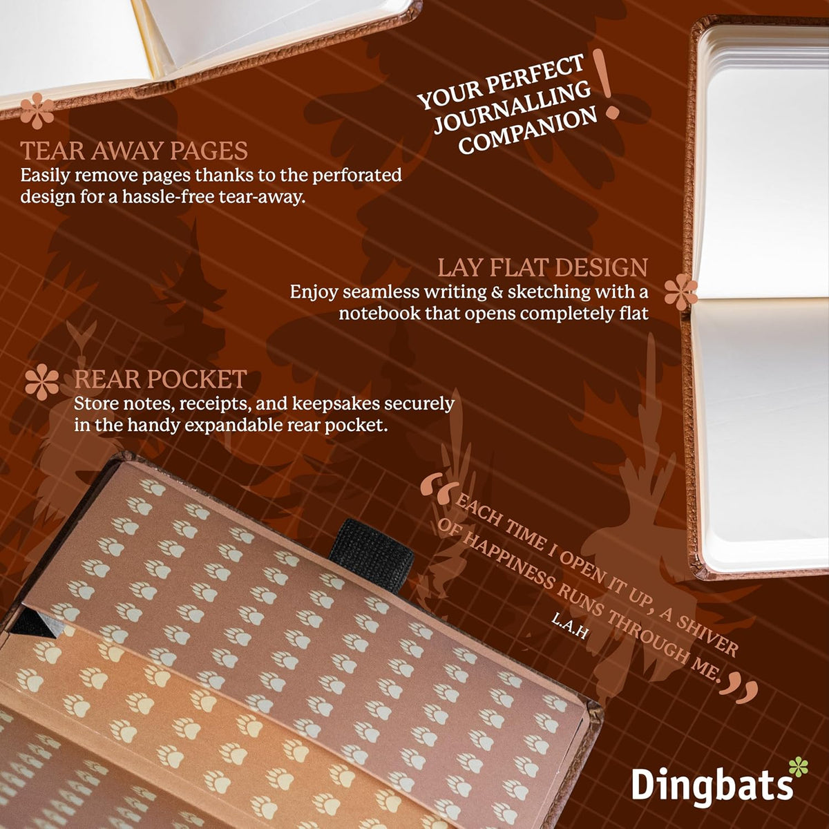 Dingbats* Wildlife A6 Plain Pocket Notebook - PU Leather Hardcover - Small Writing Journal for Work, Travel - Pocket, Elastic Closure, Bookmark