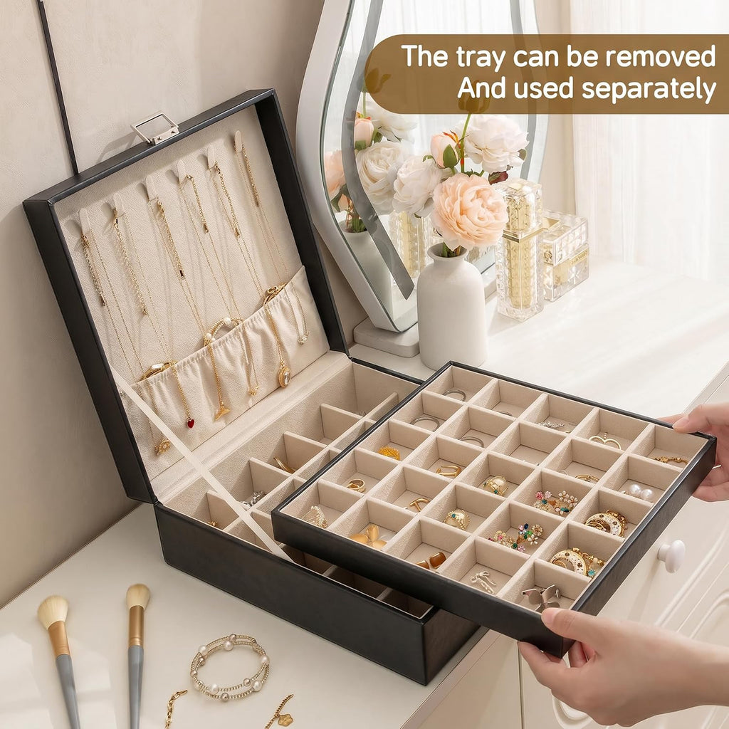 Frebeauty 50 Grid Earring Holder Organizer,2 Layer Jewelry Box for Women