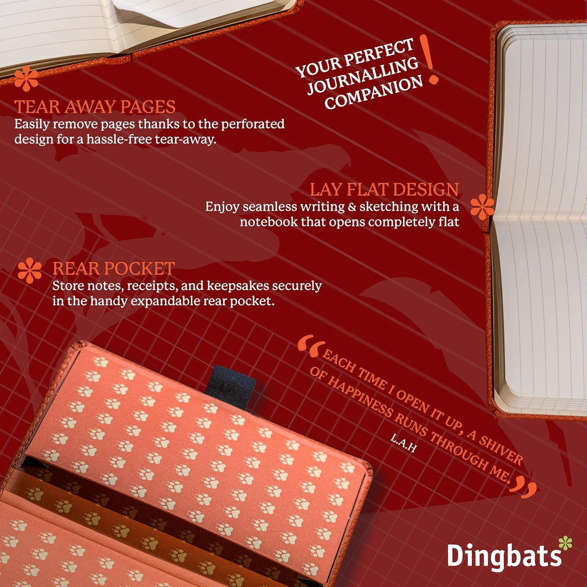 Dingbats* - Wildlife A6 Grid Pocket Notebook - PU Leather Hardcover Small Journal for Work, Travel - Pocket, Elastic Closure, Pen Holder, Bookmark