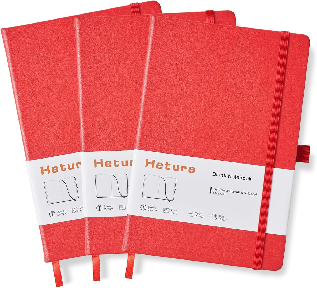 Heture Hardcover Notebooks, A5 Lined Journals Notebook for Writing 160 Pages, 8.2 x 5.5 inch, Classic Ruled Notebooks for College/Work/Travel(Lined-3 Pack, Red)