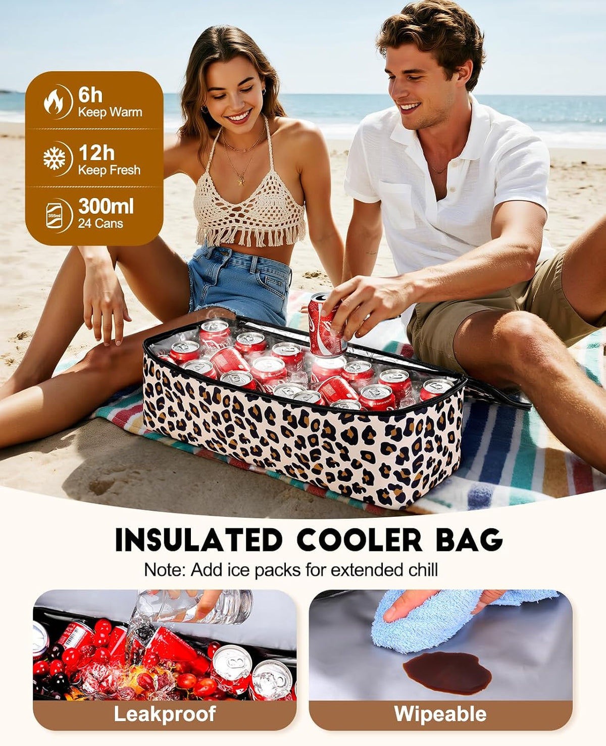 ISEYOU Beach Bag with Cooler, 49L Large Waterproof Sandproof Tote with Zipper, Foldable Travel Bag for Beach, Pool, Picnic