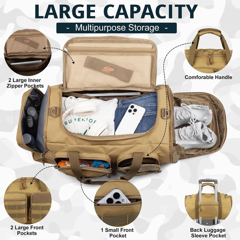 Tactical Gym Bag for Men,70L Large 3-in-1 Sports Duffle Bag for Travel Gym