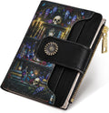 Skull Goth Small Wallet, 4.9x3.5inch RFID Blocking Bifold Card Holder Wallet with 8 Card Slots, Cash Compartment, Zipper Coin Pocket ID Window, Slim Credit Card Holder Travel Wallet, Black