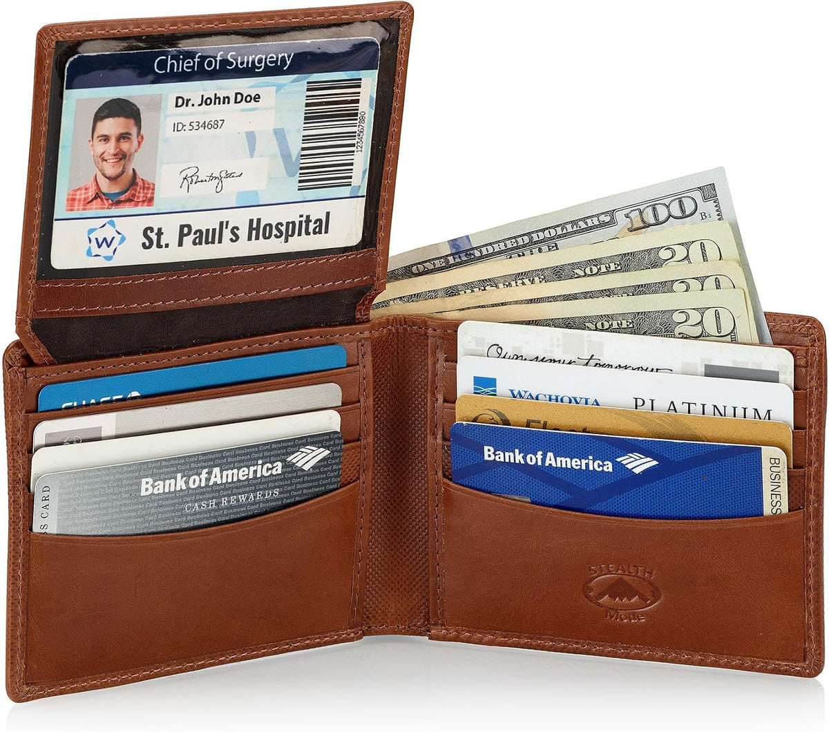 Stealth Mode Leather Bifold Wallet for Men With ID Window and RFID Blocking (Brown Crunch)
