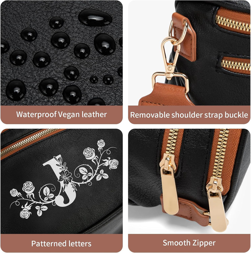 Viverte Personalized Gifts for Women Initial Bum Bags Pu Leather Crossbody Bags Letters Purses for Mom