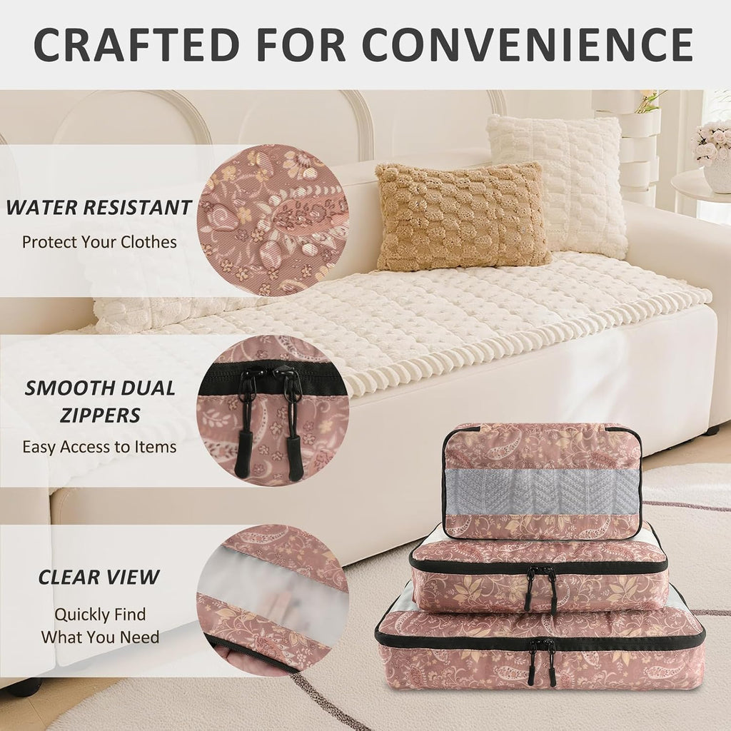 U+U 5 Set Packing Cubes, Travel Organizers with Shoe Bag (Paisley Pattern)