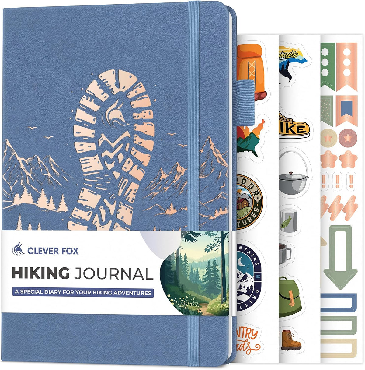 Clever Fox Hiking Journal for Women & Men, Trail Log Book, Smoke Blue