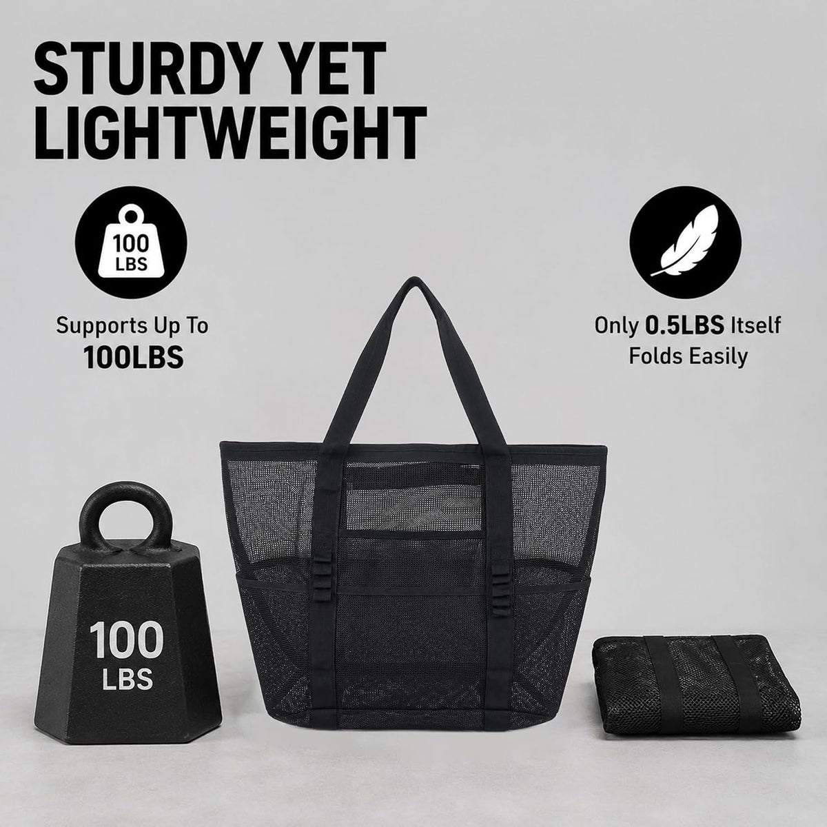 SUPACOOL Large Mesh Beach Bag for Men and Women, Beach Tote Bag for Family,Pool bag, with a Waterproof Zipper Pocket