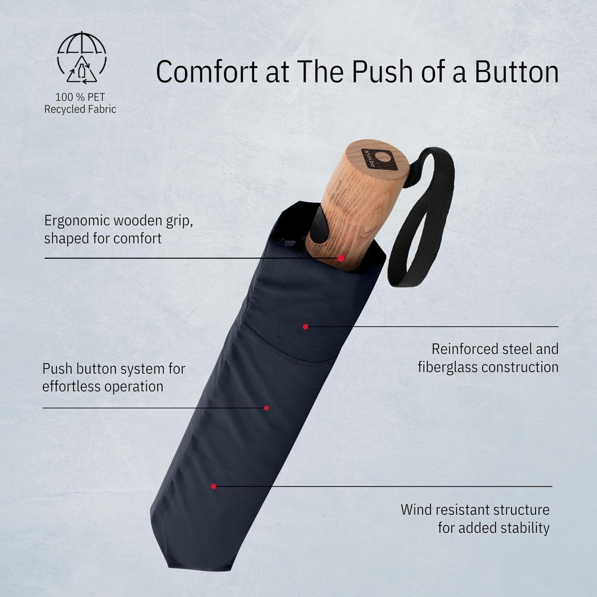 Knirps TIMBER Automatic Umbrella - Auto Open Close Duomatic Folding Rain Protection with German Beechwood Handle, Wind Tunnel Tested Frame, Compact Travel Design