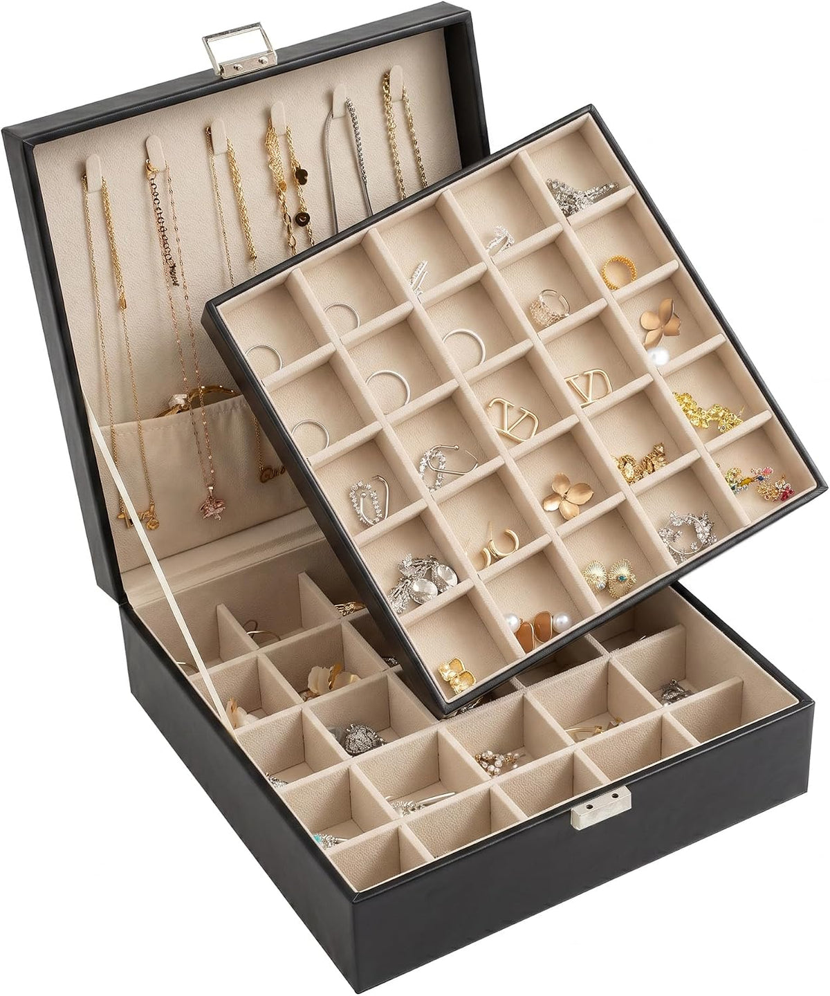 Frebeauty 50 Grid Earring Holder Organizer,2 Layer Jewelry Box for Women