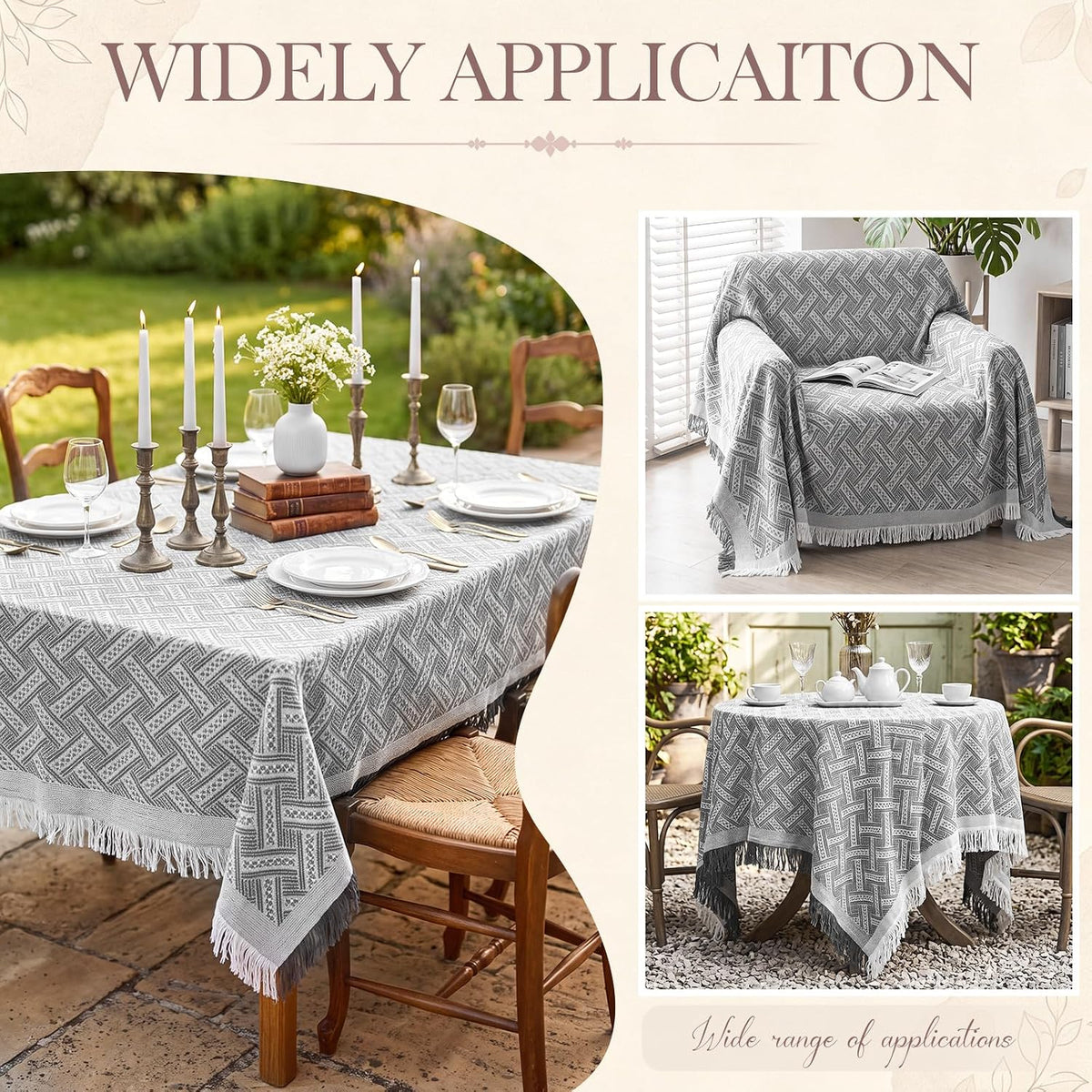 1 Pack White Gray Extra Large Picnic Blanket, 71 x 91 Inches