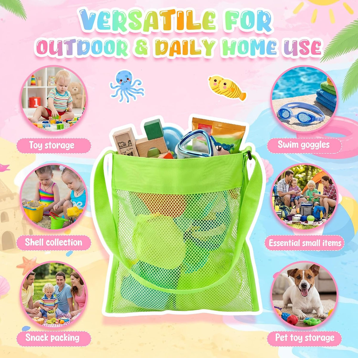 Frienda 15 Pack Mesh Beach Tote Bag