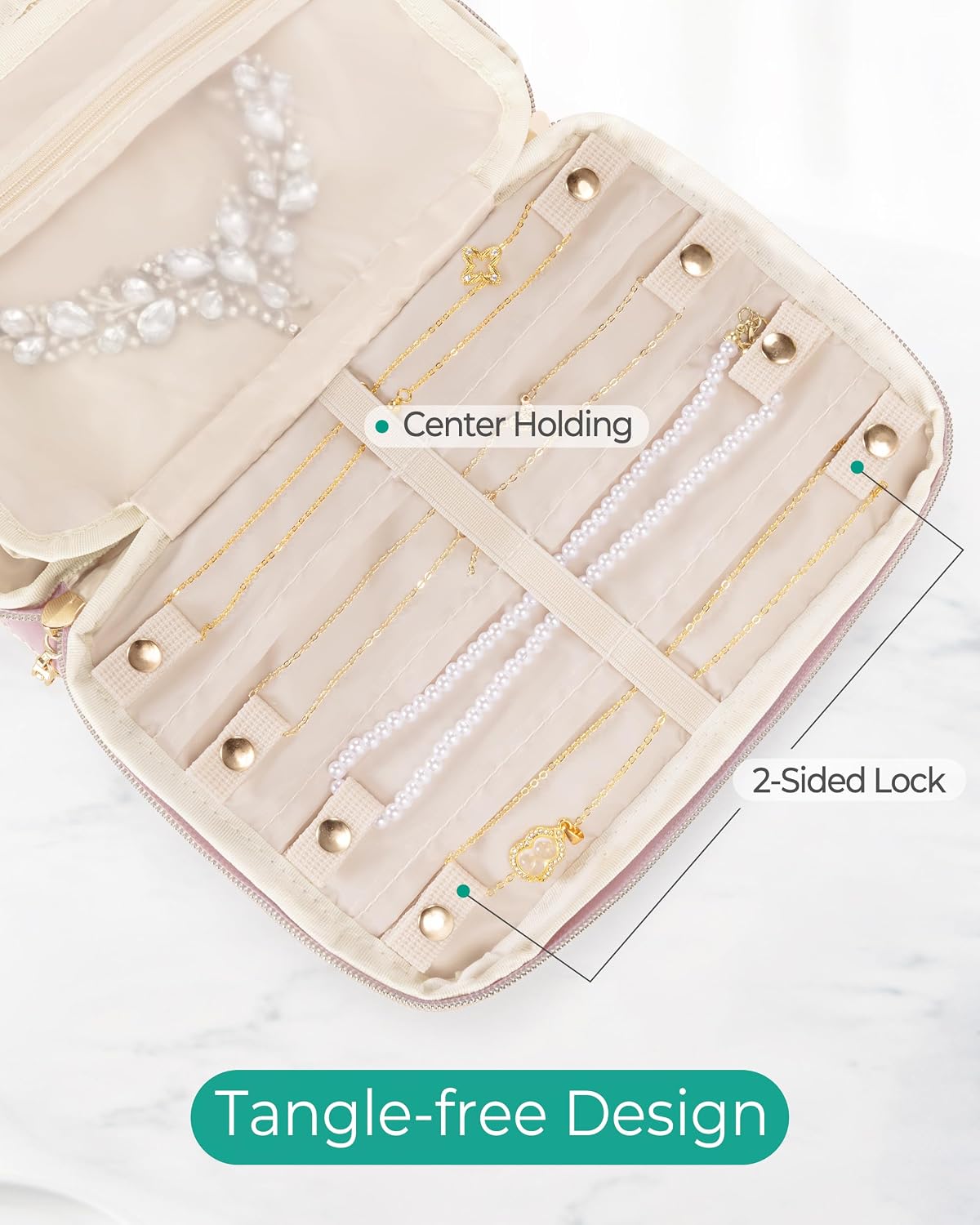 Marscamd Travel Jewelry Organizer Case, Foldable Jewelry Bag, Pink