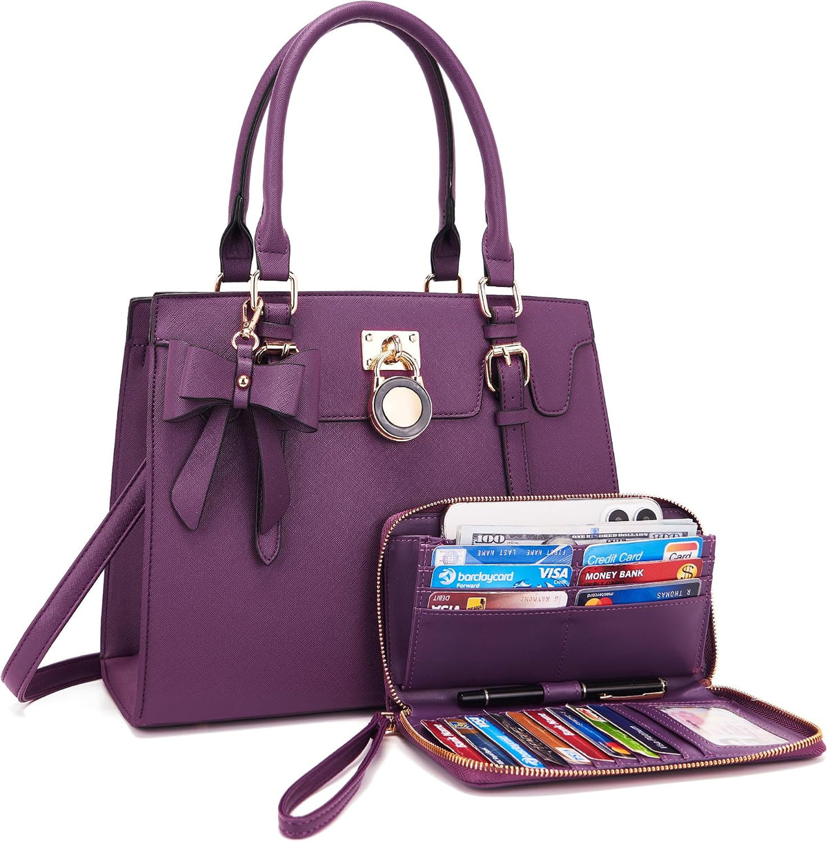 Qiyuer Women High End Satchel Tote Shoulder Handbags Purses Wallet Set