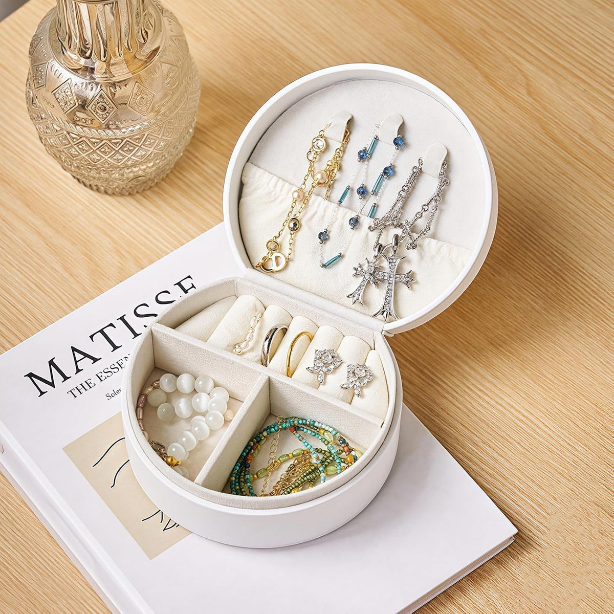 Travel Jewelry Case,Personalized Jewelry Box,Elegant Half-Moon Design with Personalized Golden Initial Case,Personalized Gifts for Women,Jewelry organizer;Personalized Gifts for Women or Friends(M)