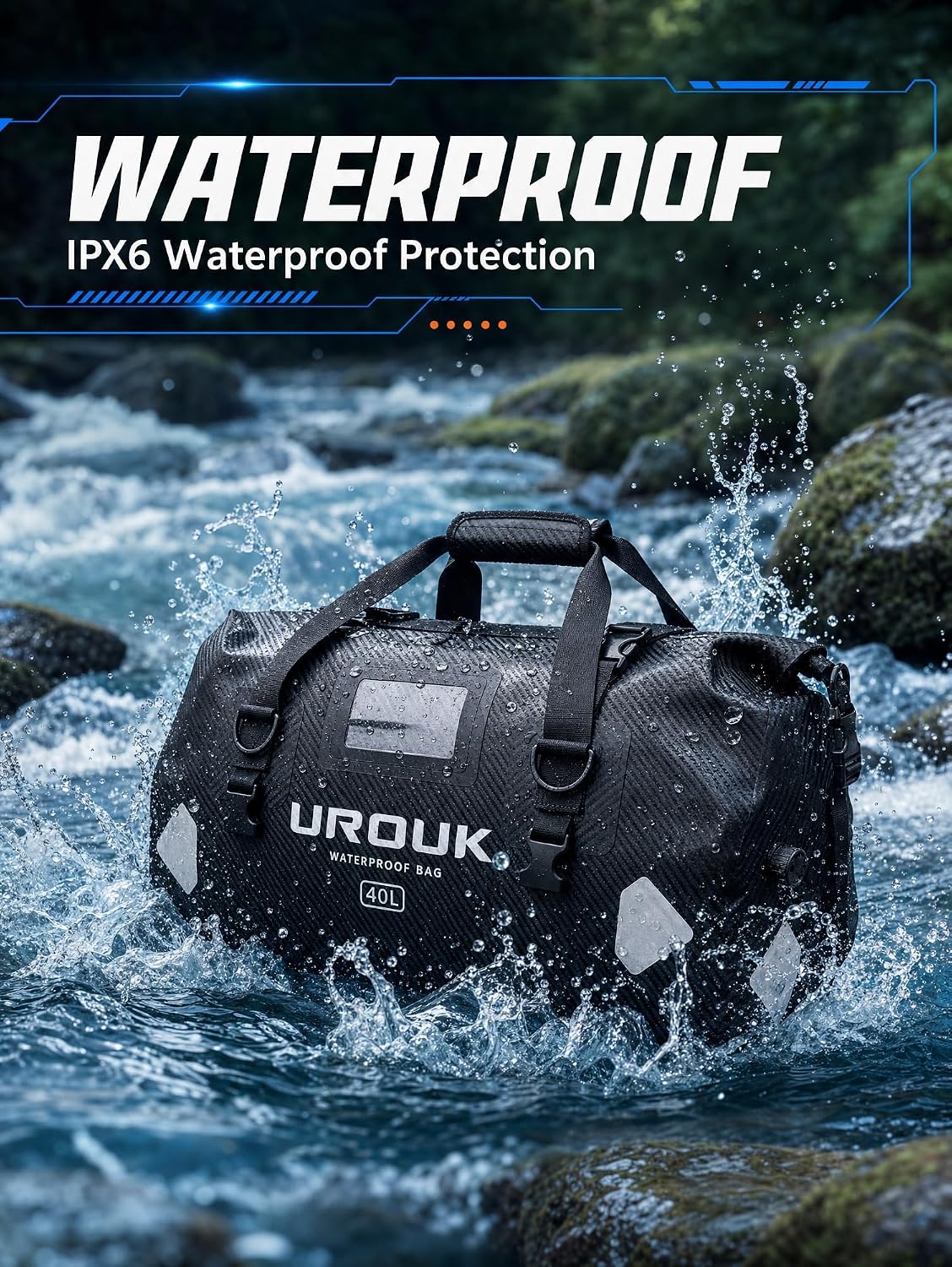 Waterproof Duffel Bag 40L 65L 90L Large Motorcycle Dry Bag Backpack,Roll-Top Heavy Duty Tail Bag Luggage Gear Bag with Straps for Travel, Camping, Fishing, Boating, Kayaking