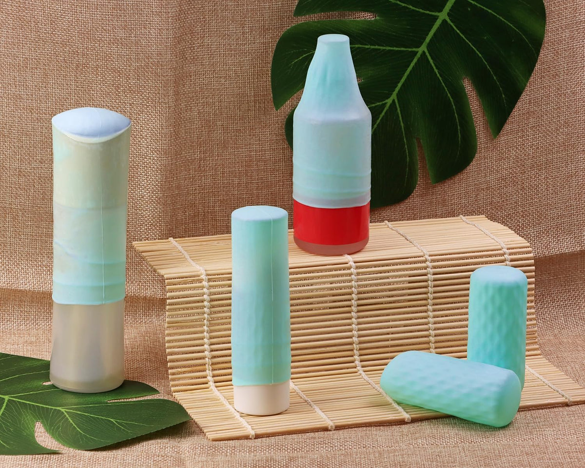 Mini Skater 12pcs Silicone Travel Bottle Cover Reusable Elastic Sleeve Fit Standard Toiletry Container Stretching Bottle Lid Cap for Luggage Bag Suitcase Prevent Leakage Solution (Light Blue)