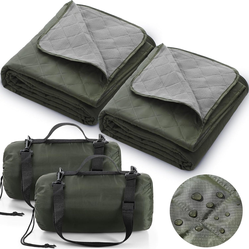 Tranqun 2 Pcs 2 Pcs Outdoor Blanket Quilted, Waterproof, Military Green