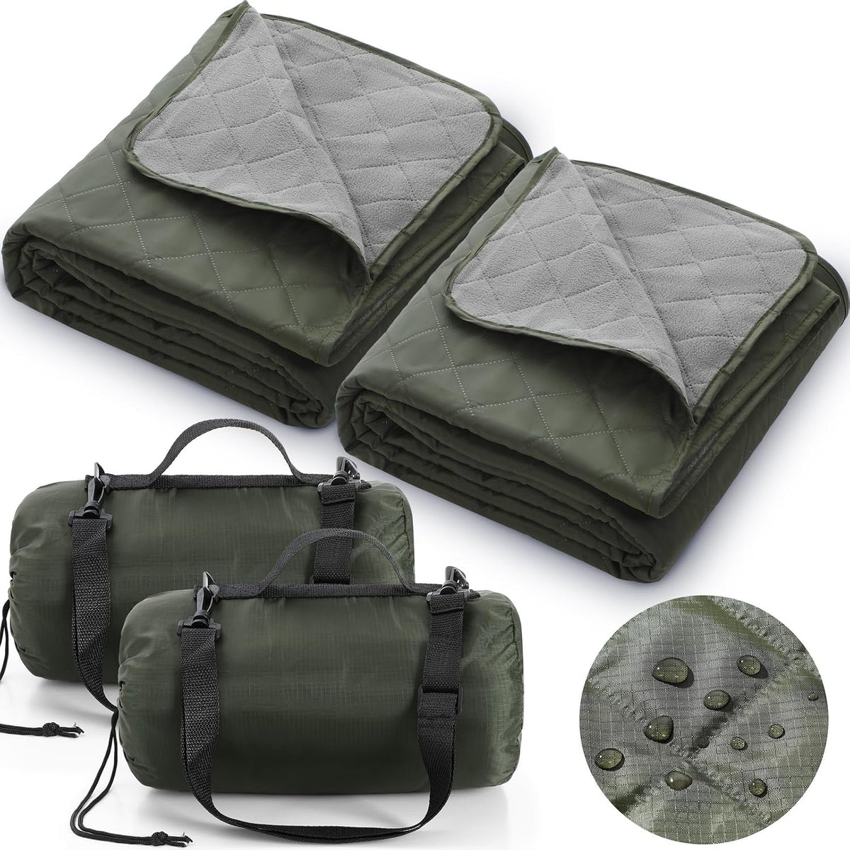 Tranqun 2 Pcs 2 Pcs Outdoor Blanket Quilted, Waterproof, Military Green