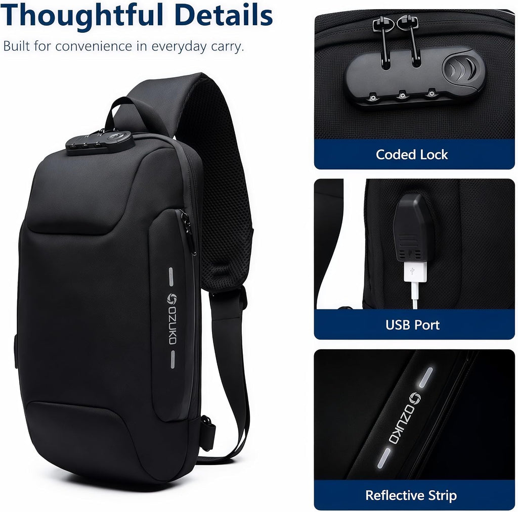 OZUKO Sling Bag for Men, Anti-Theft Crossbody Bag with Combination Lock