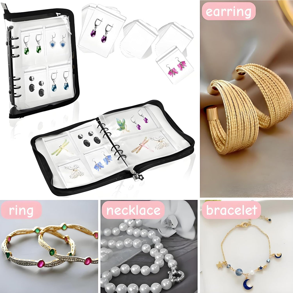 91 Slot Transparent Jewelry Organizer Book with Zipper