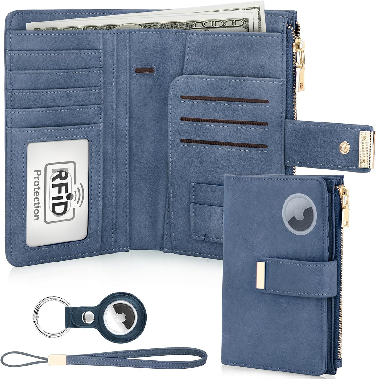 HUANLANG Passport Holder with Airtag for Women/Men, Airtag Passport Wallet for Travel Leather Passport Holder RFID Blocking,Travel Passport Walelt with Credit Card Holder