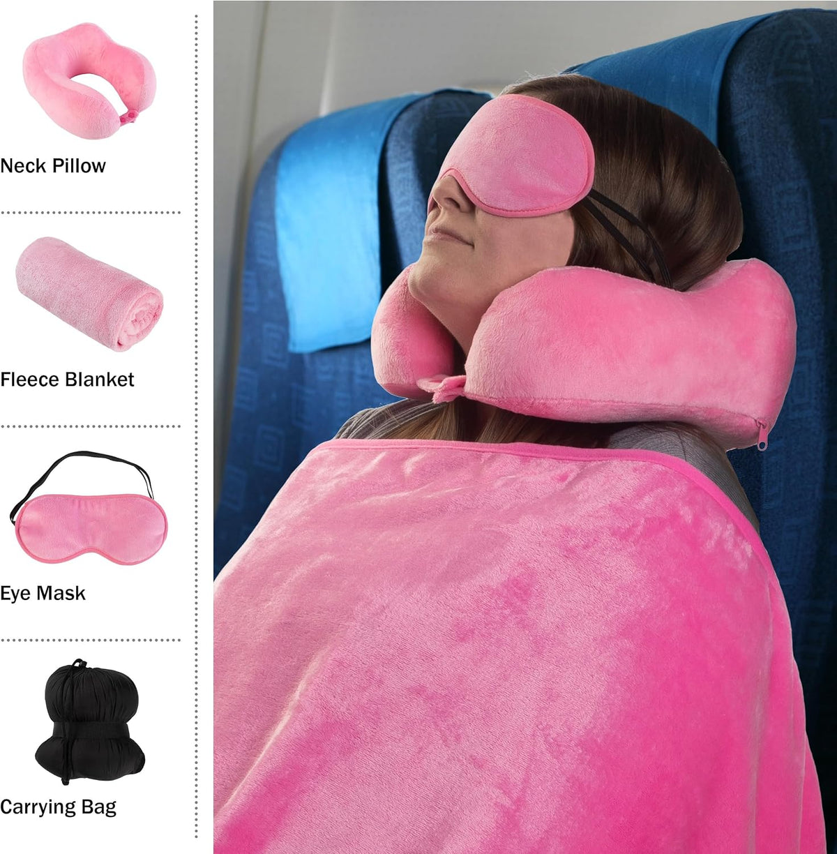 Home-Complete Travel Pillow Set, Pink, 3-Piece-Set