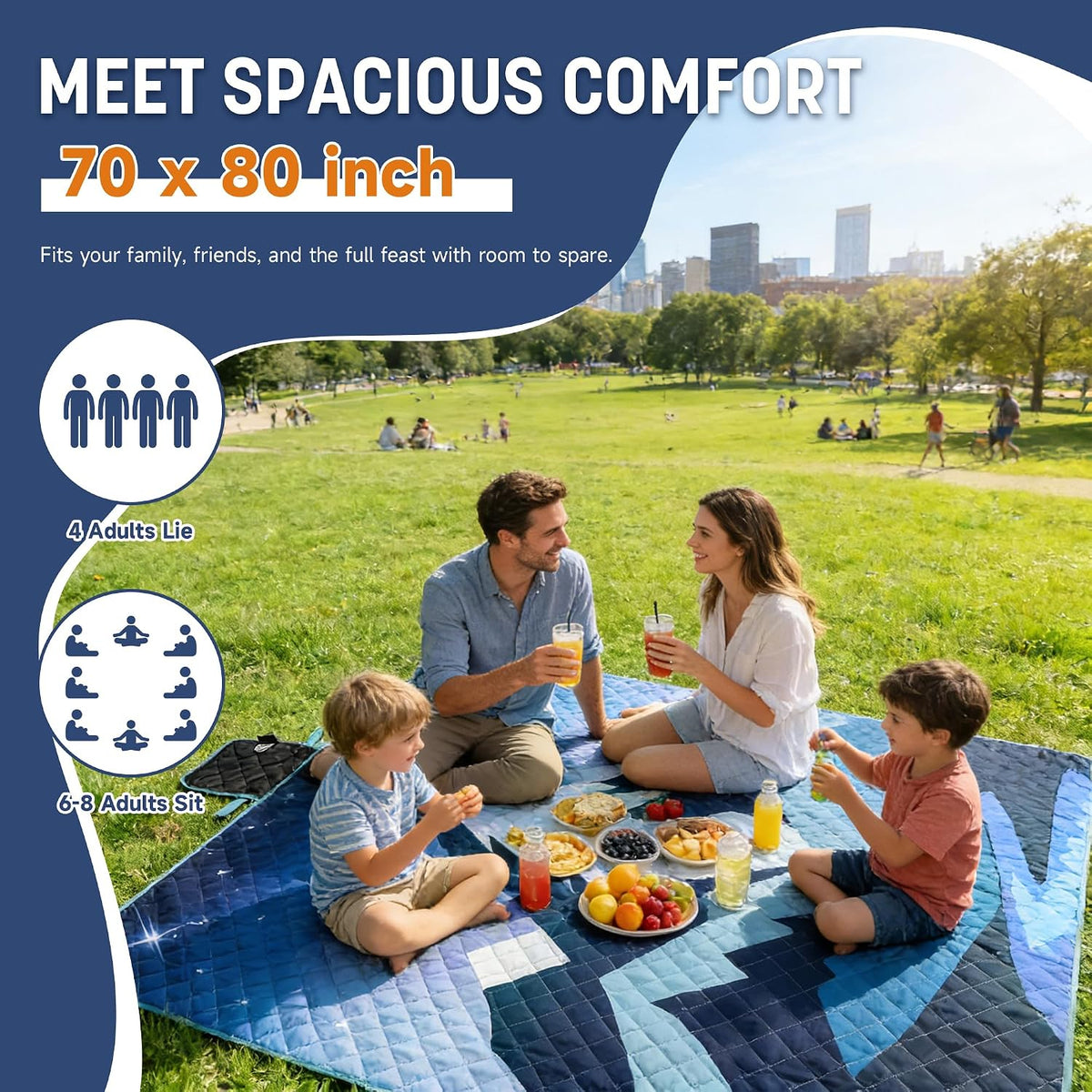 Catalonia Waterproof Picnic Blanket, Extra Large 70 x 80 Inch Outdoor Mat