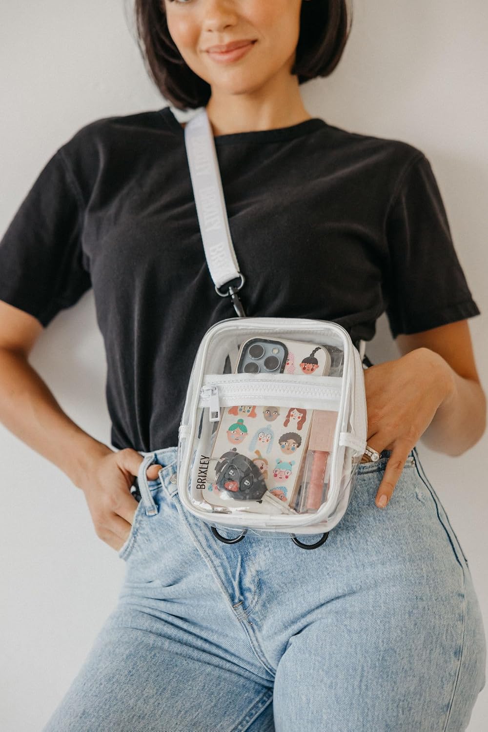 Brixley Crossbody Bag Sling Purse for Women Men Girls Travel, Multi Position Fanny Back Pack (Clear)