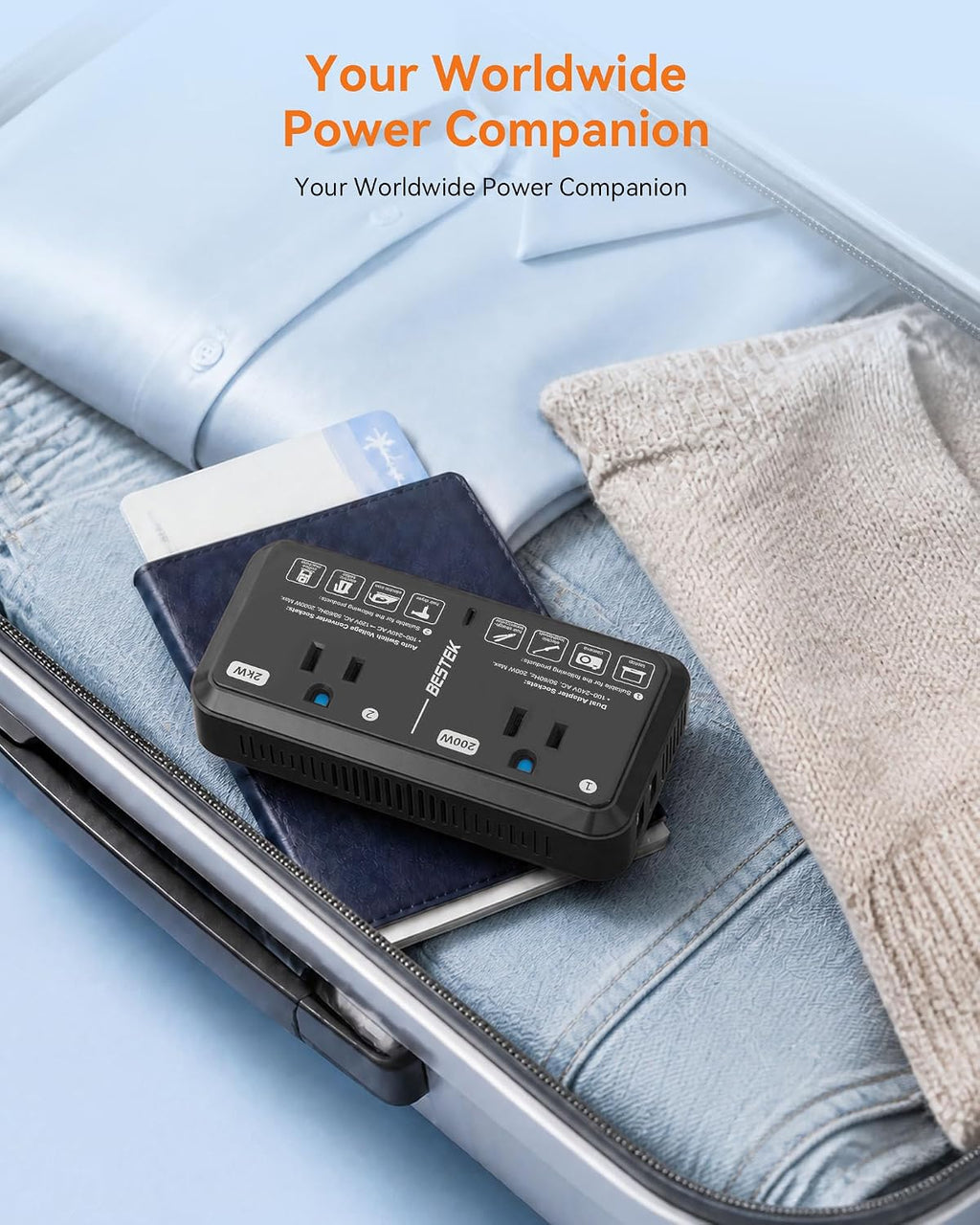 European Travel Plug Adapter 220V to 110V Voltage Converter US to Europe 2000W Travel Voltage Converter with 2 USB Ports for Hair Dryer/Curling Iron/Phone Travel Adapter for Europe Countries