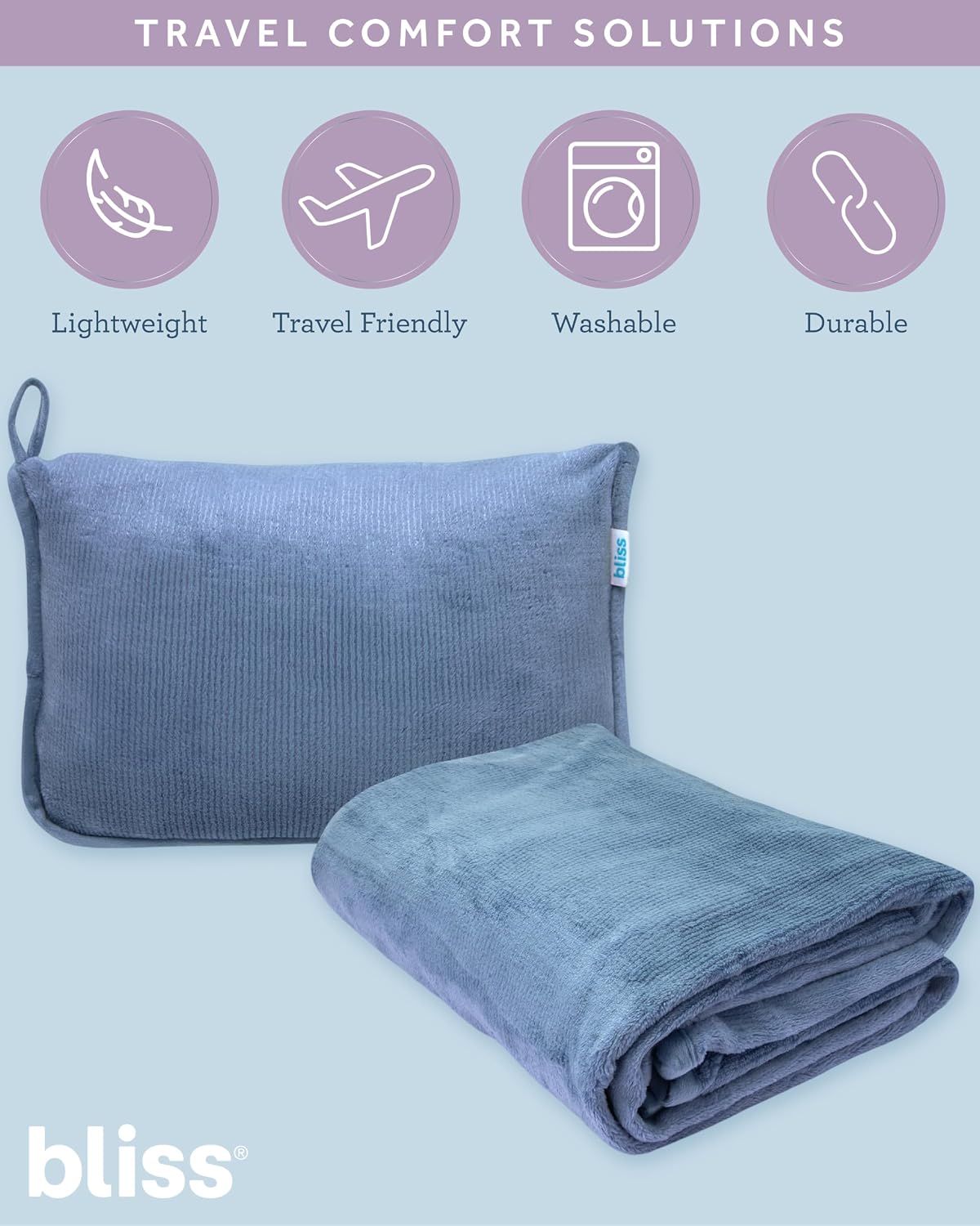 Bliss Faille Travel Pillow & Blanket Set, 2-in-1, Compact