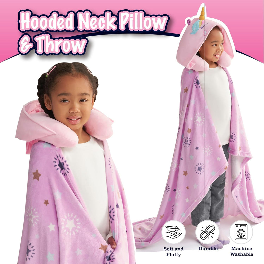 B Kids 3D Animal Hooded Neck Pillow & Throw Set, Pink