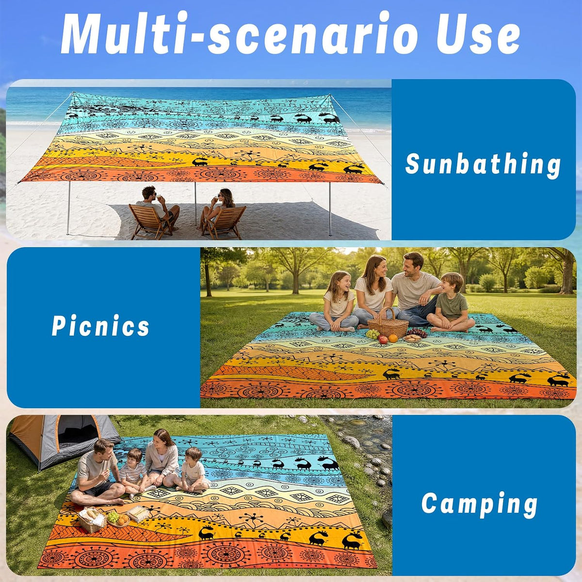 Waterproof Sandproof Beach Blanket Extra Large 79"x79"