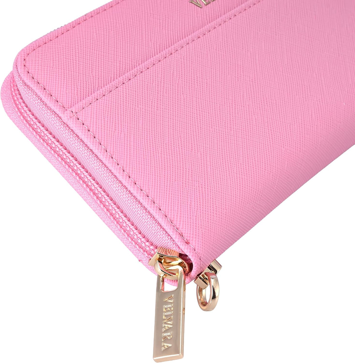 Women’s RFID Blocking Wristlet Wallet, Slim PU Leather Bifold Card Holder with Zip-Around Closure and Wrist Strap, Pink