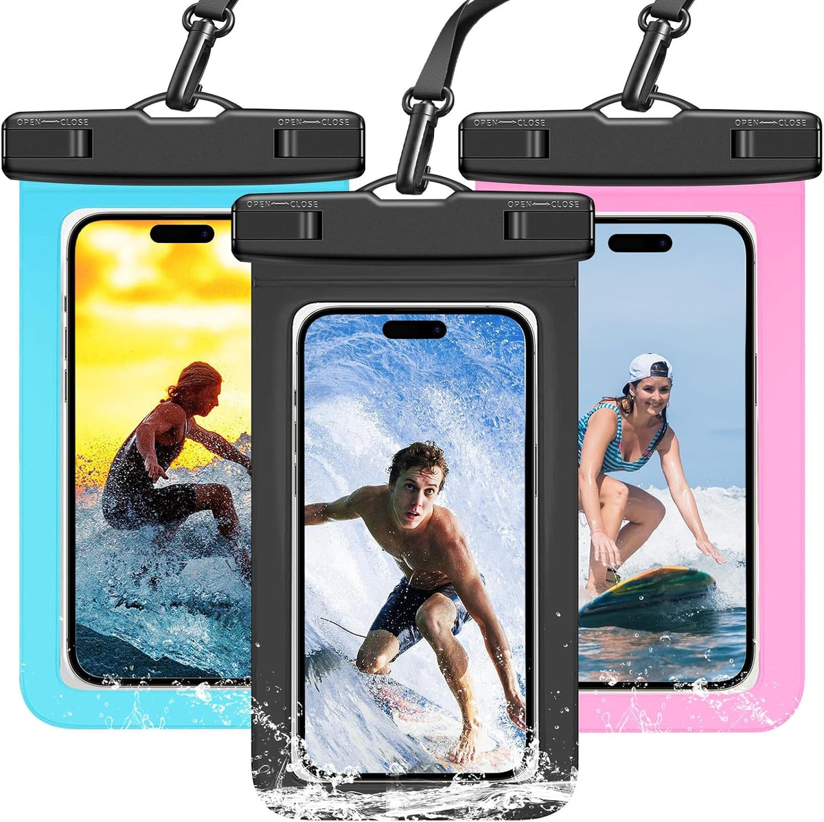 3 Pack Waterproof Phone Pouch IPX8 Universal Waterproof Case Dry Bag Phone Protector for iPhone 17/16/15/14 Pro Max Plus XS XR X8 Galaxy S25 S24 Pixel Up to 8.4"(Multicolor 3)