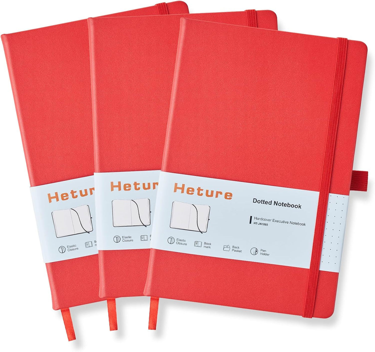 Heture Hardcover Dotted Notebooks, A5 Dotted Journal Notebook for Writing 160 Pages, 8.2 x 5.5 inch, Classic Dotted Notebooks for College/Work/Travel (Dotted-3 Pack, Red)