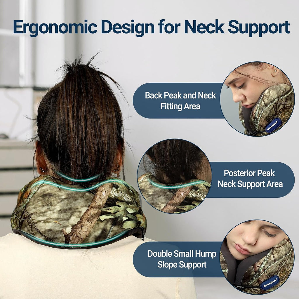 Travel Car Airplane Neck Pillow - Memory Foam Head Rest Support Traveling Essentials - Sleeping Neck Cushion Pillows for Adult Kids - Long Flight Air Accessories Gift for Women - A02 Mossy Oak