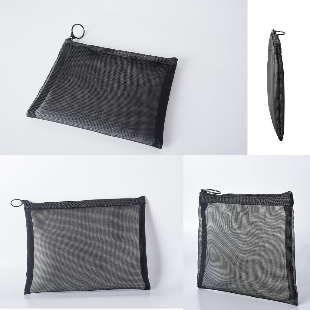 Patu Zipper Mesh Bags, Size L / A5, 5 Pieces, Beauty Makeup Cosmetic Accessories Organizer, Travel Toiletry Kit Set Storage Pouch, Black