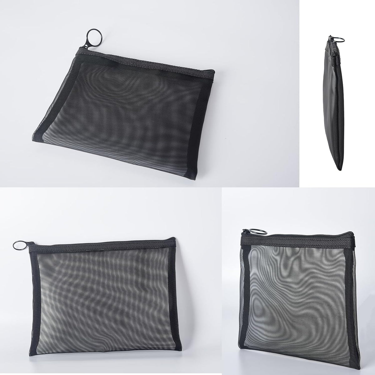 Patu Zipper Mesh Bags, Size L / A5, 5 Pieces, Beauty Makeup Cosmetic Accessories Organizer, Travel Toiletry Kit Set Storage Pouch, Black
