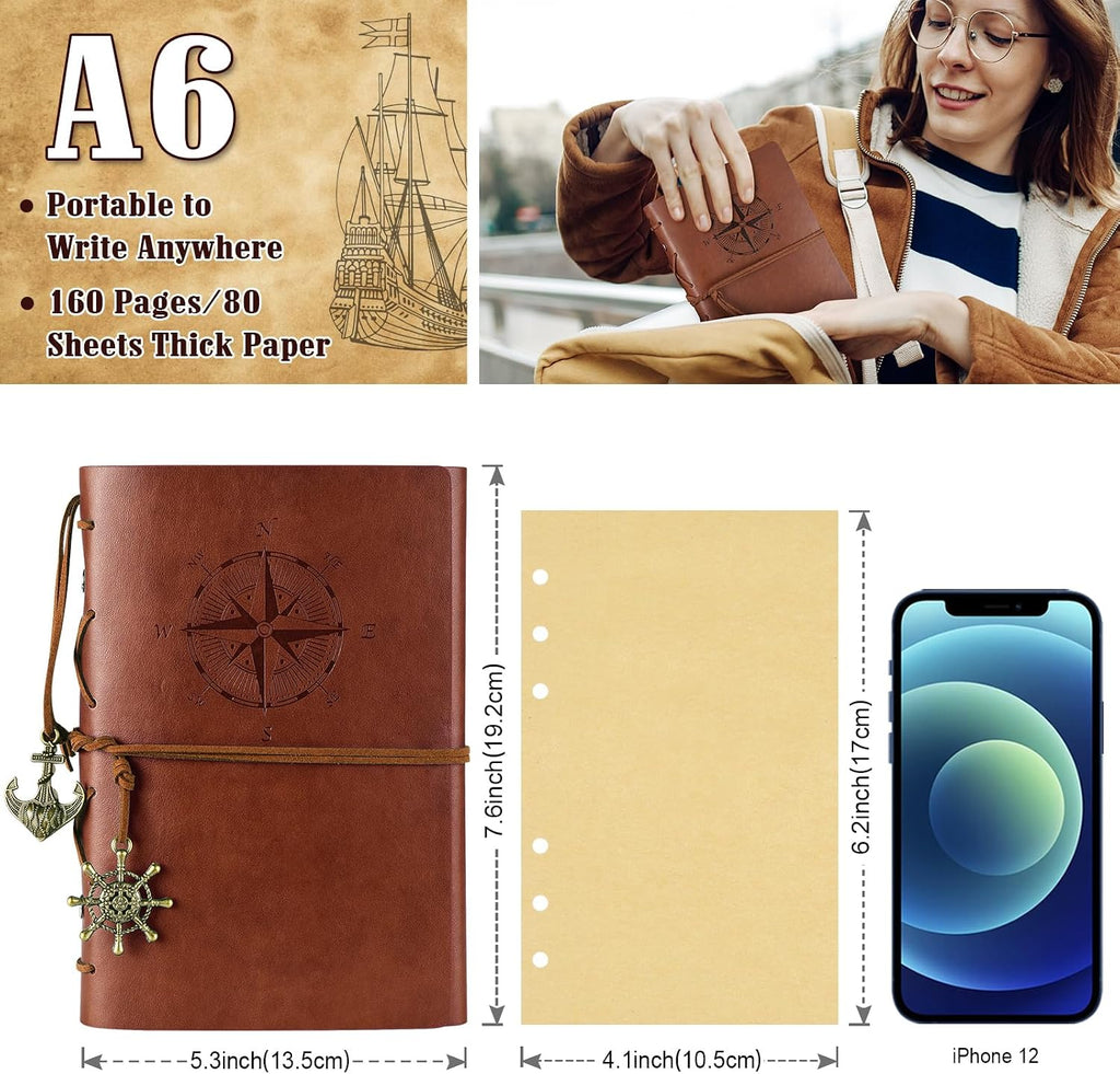 Vintage Refillable Journey Diary, MALEDEN Premium PU Leather Classic Embossed Travel Journal Notebook with Blank Pages and Retro Pendants (Deep Blue)