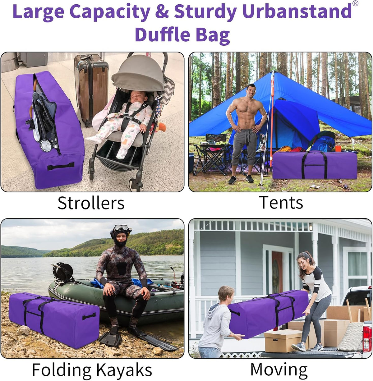 Urbanstand 52 inch Foldable Duffel Lock Zipper Travel Camp, Purple 2Pack